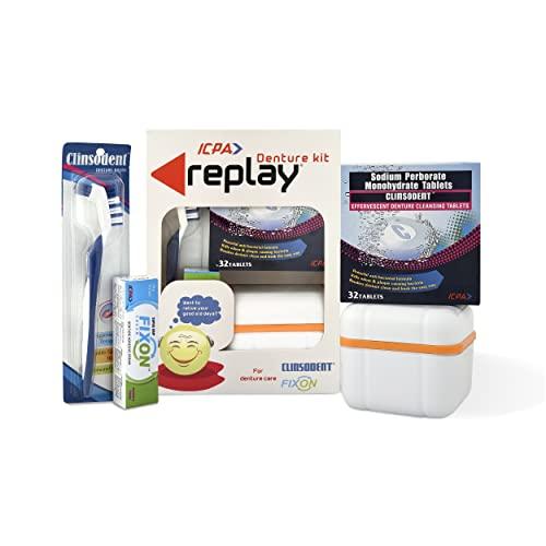 ICPA Replay Denture Cleaning Kit with Storage Container and Adhesive