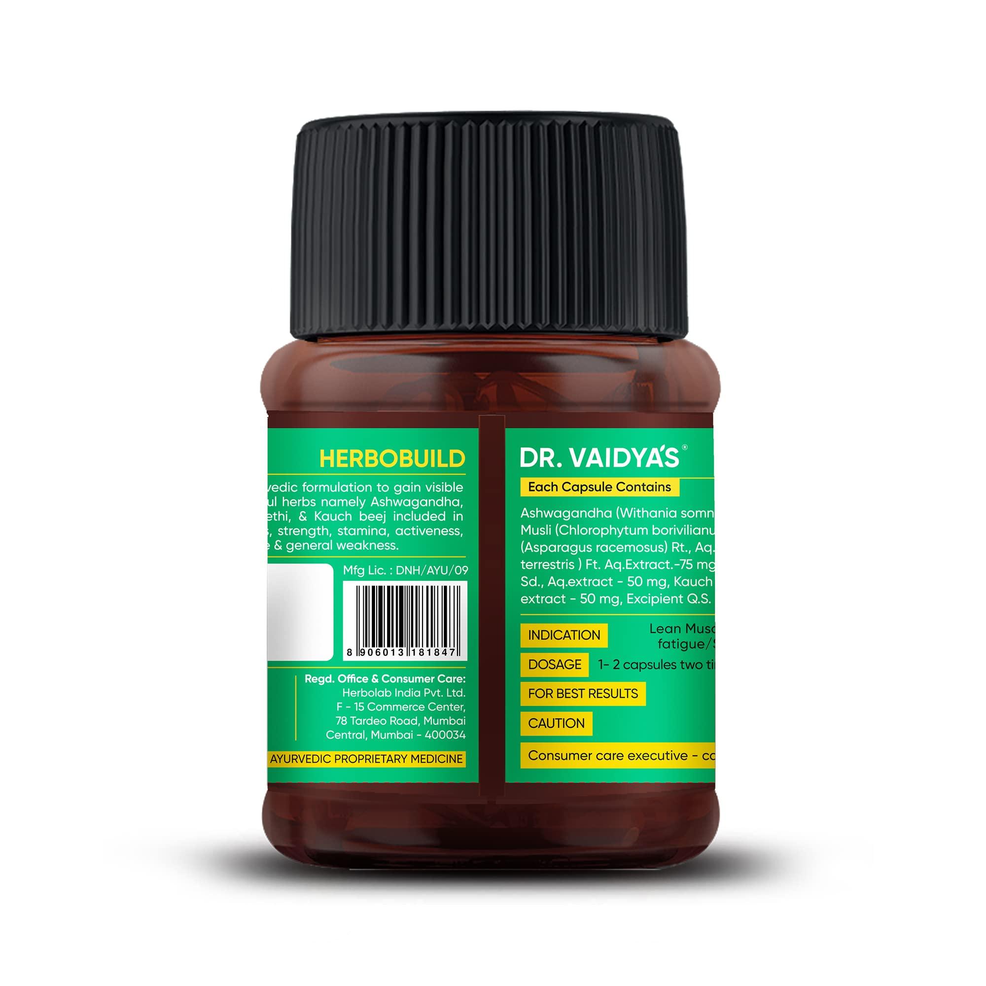 Dr. Vaidya's Dr. Vaidya\'s Herbobuild Capsules | Ayurvedic Muscle & Mass Gainer For Enhanced Stamina & Peak Fitness | (30 Capsules Each) Pack of 4