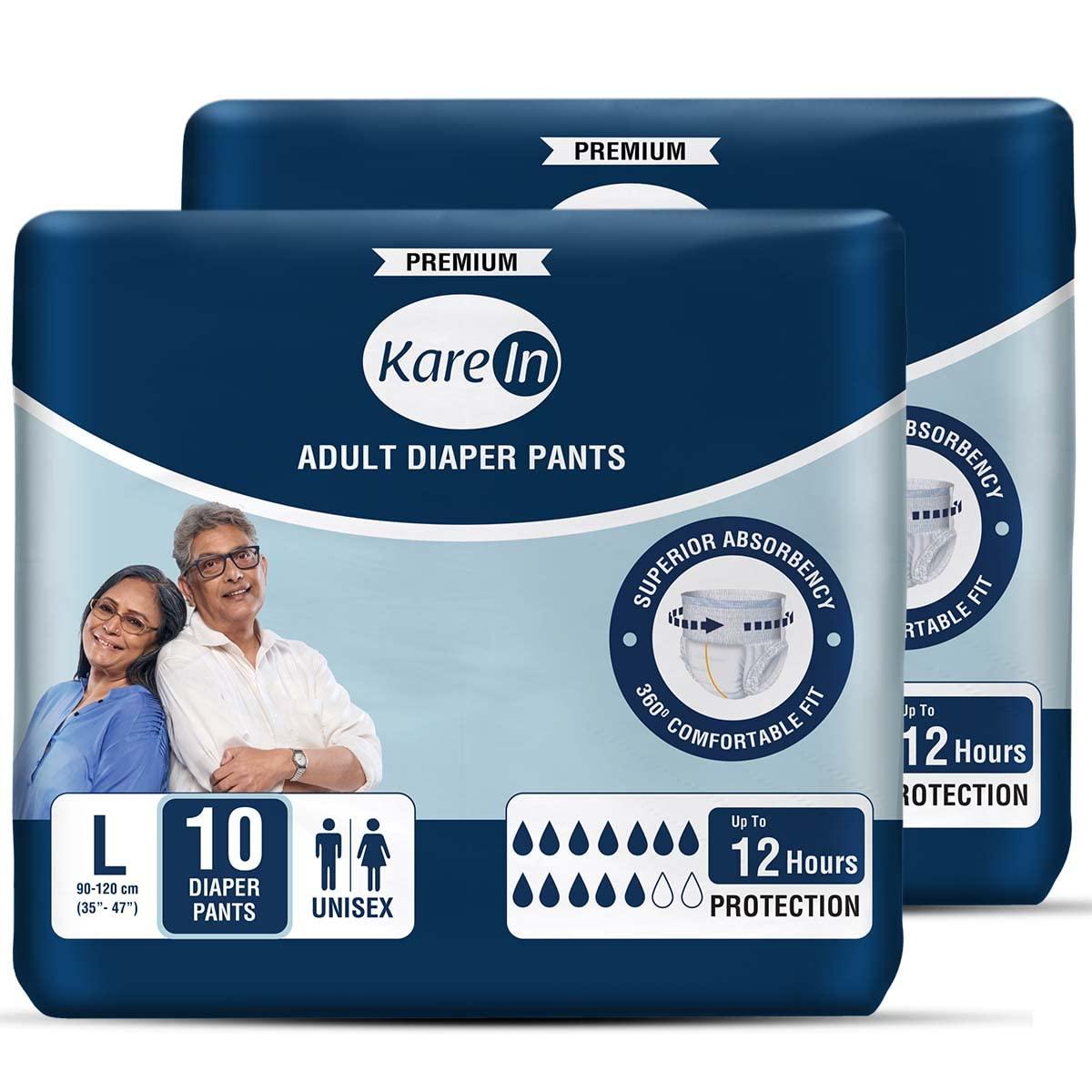 KareIn Kare In Premium Adult Diapers, Medium, 30 Count & Kare In Premium Adult Diaper Pants, Large - 20 Count