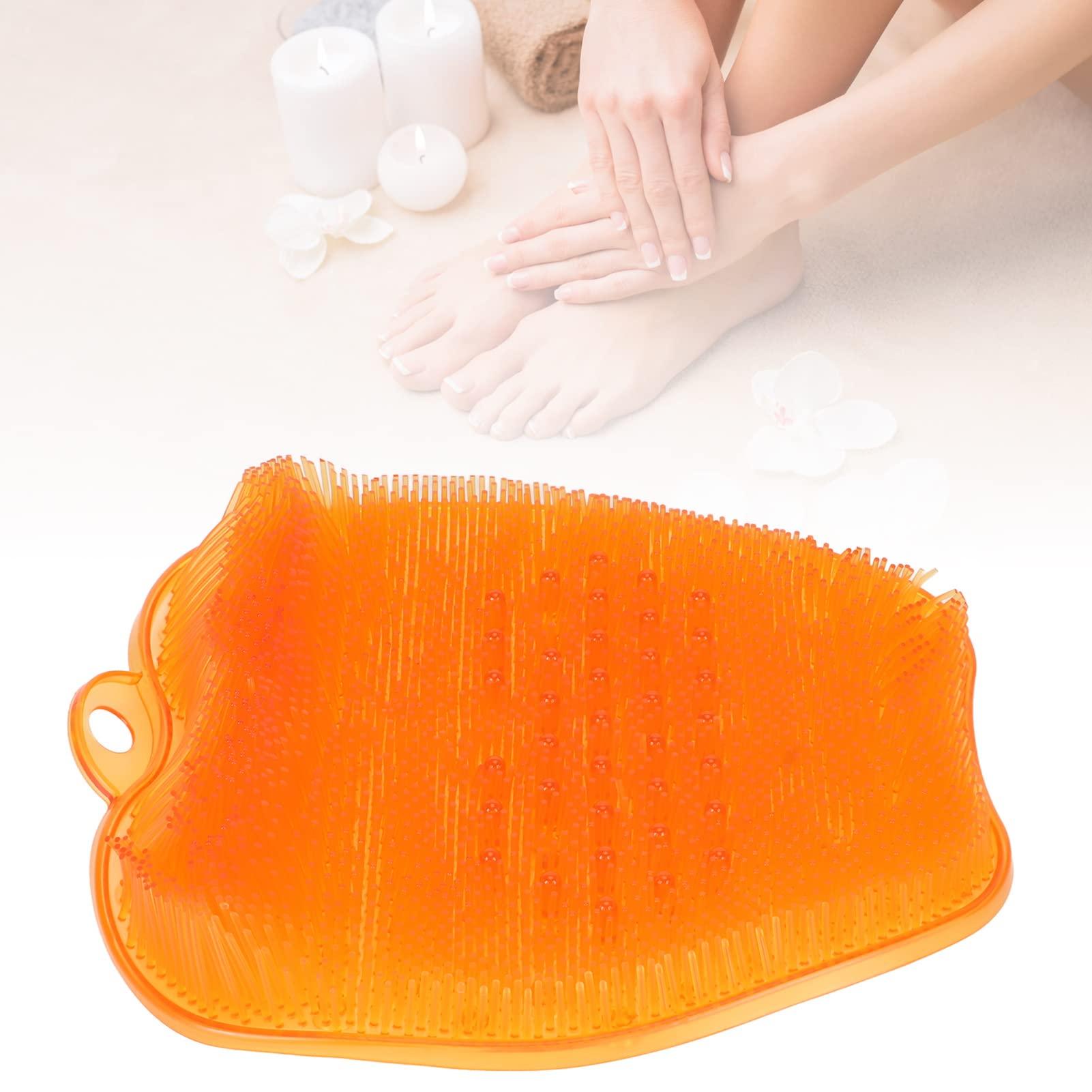 LEYT Shower Foot Scrubber Mat, Relieve Stress Comfortable Soft Silicone Shower Foot Massager Scrubber for Home (Orange)
