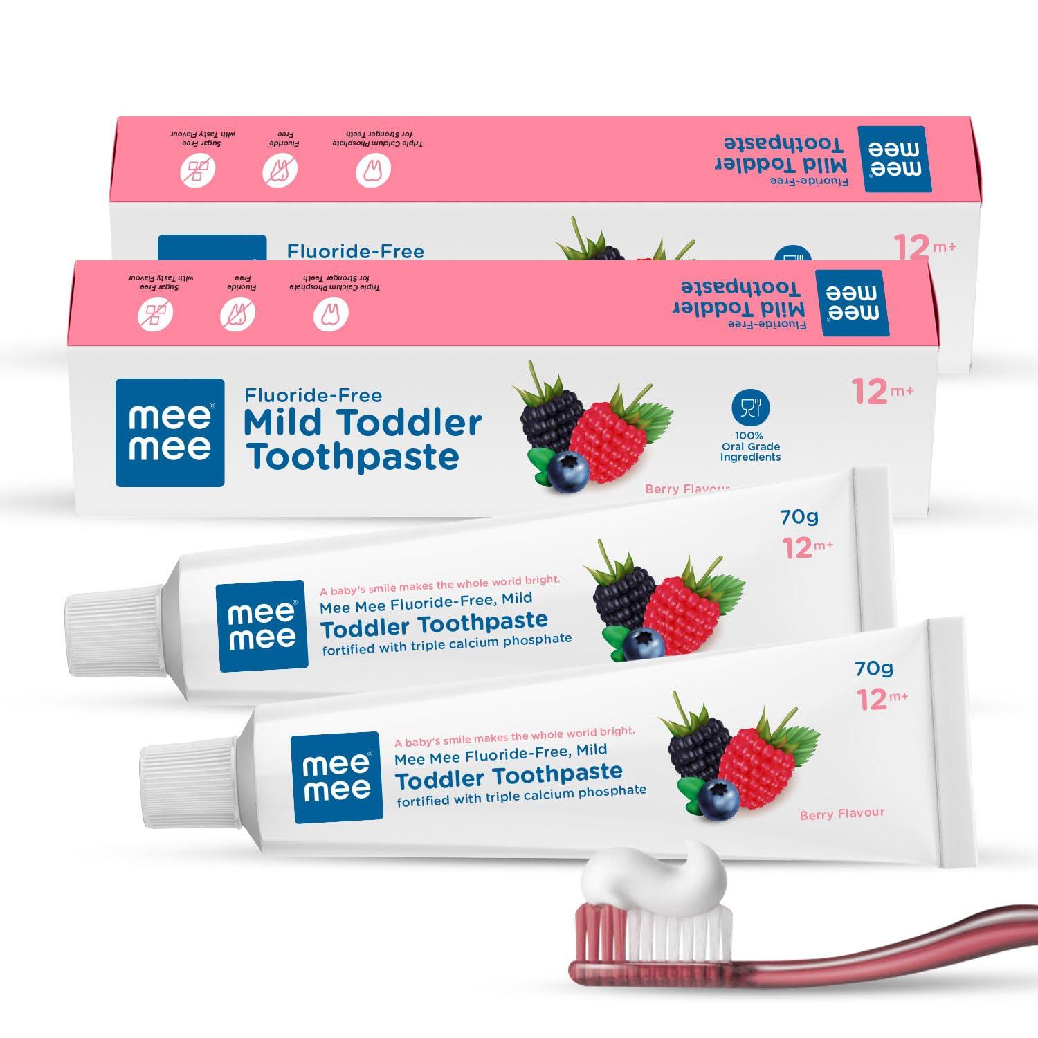 Mee Mee Mee Mee Fluoride-Free Baby Toothpaste for Kids Fortified with Triple Calcium Phosphate, Cavity Protection, Oral Care, Best for Baby 1 year +, 70 gram (Berry, Pack of 2)