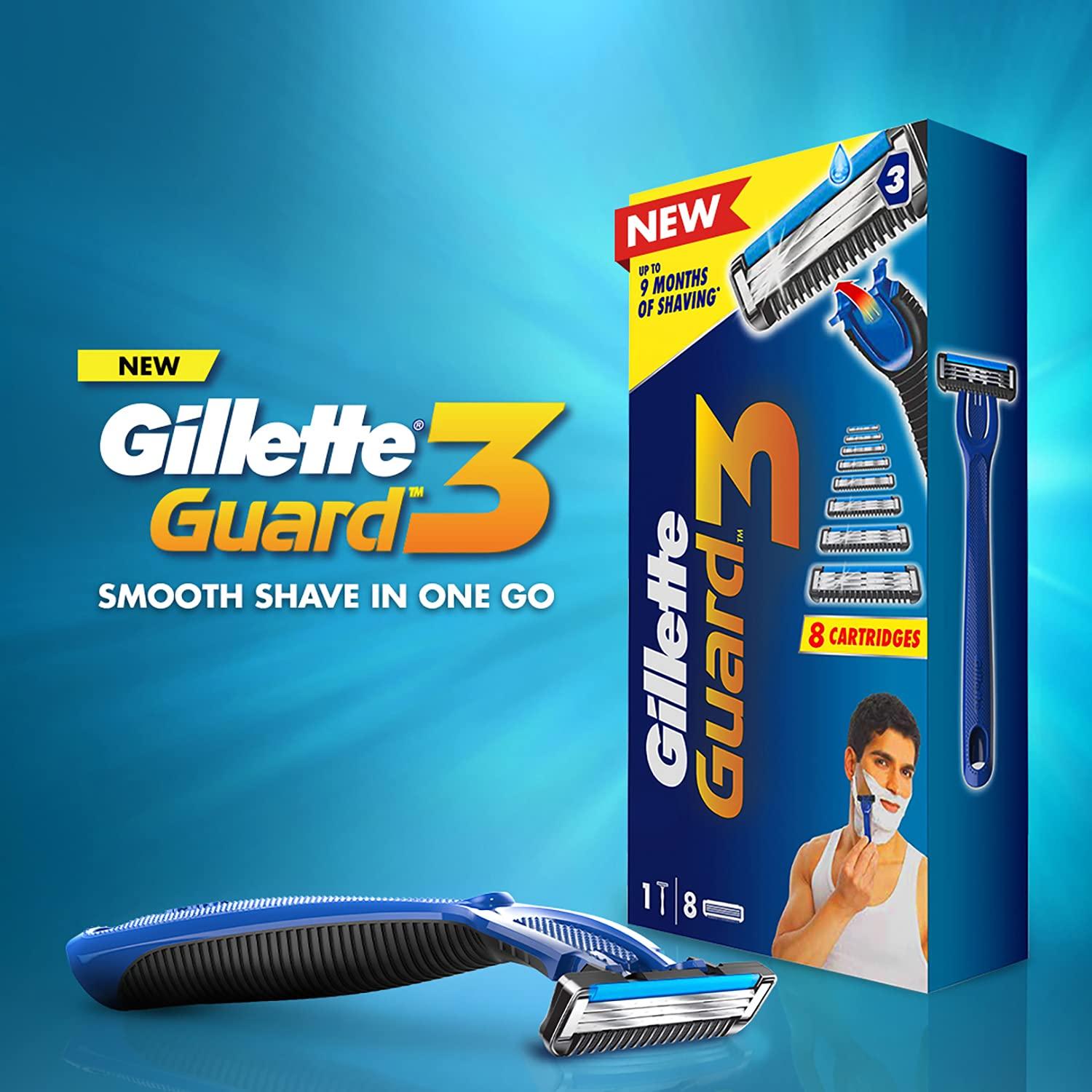 Gillette Gillette Guard 3 Single Razor With 8 Blades Pack & Classic Regular Pre Shave Foam, 418 Gram With 33% Extra Free