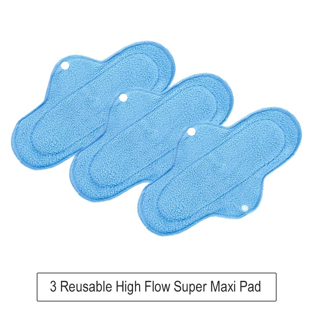 Re:Pad Re pad Reusable Cloth Sanitary for Women Overnight Cloth Washable Super-Absorbent, Soft and Comfortable 3 Super Maxi pads in (Blue) Sanitary Pad (Pack of 3) |Lasts Up To 1 .5 Years
