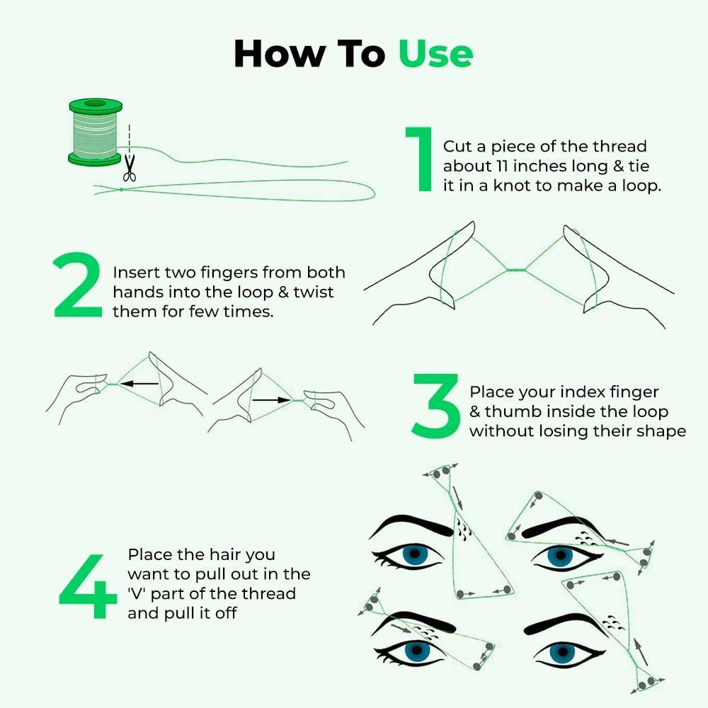 ZIBELL Organic Cotton Eyebrow Threading Thread Tool for Women - 8 Spools x 300 meters - Thread for Eyebrows Threading - Upperlips Shaping - Forehead Chin Hair Removal thread - Salon Spa Home by Zibell