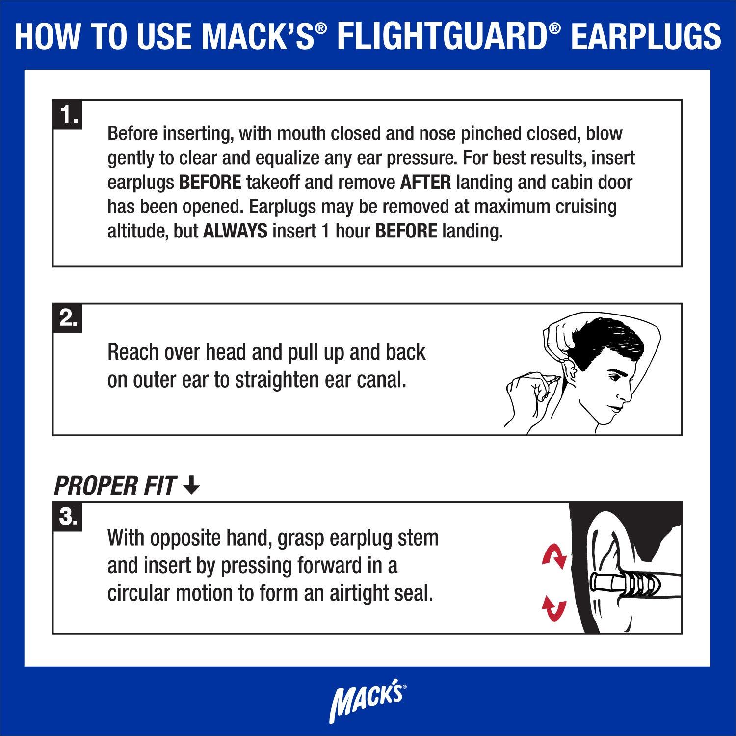 Mack's Mack\'s Flightguard Airplane Pressure Relief Earplugs  26Db Nrr, 33Db Snr  Comfortable, Safe, Travel Ear Plugs For Flying Air Pressure Ear Pain, Ear Popping And Noise Reduction