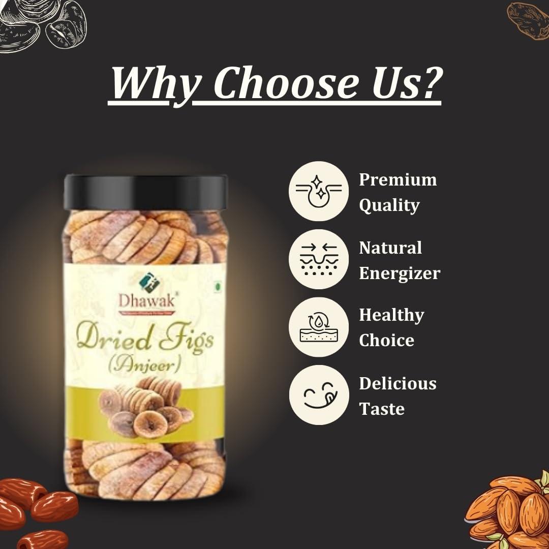 DHAWAK Dhawak Dried Figs Afghani Anjeer 500 gm Afghani Anjeer Big Size |Figs Dry Fruits Anjir (Dried Figs) Dry Fruits for Body Mass Loss, [Jar Pack]