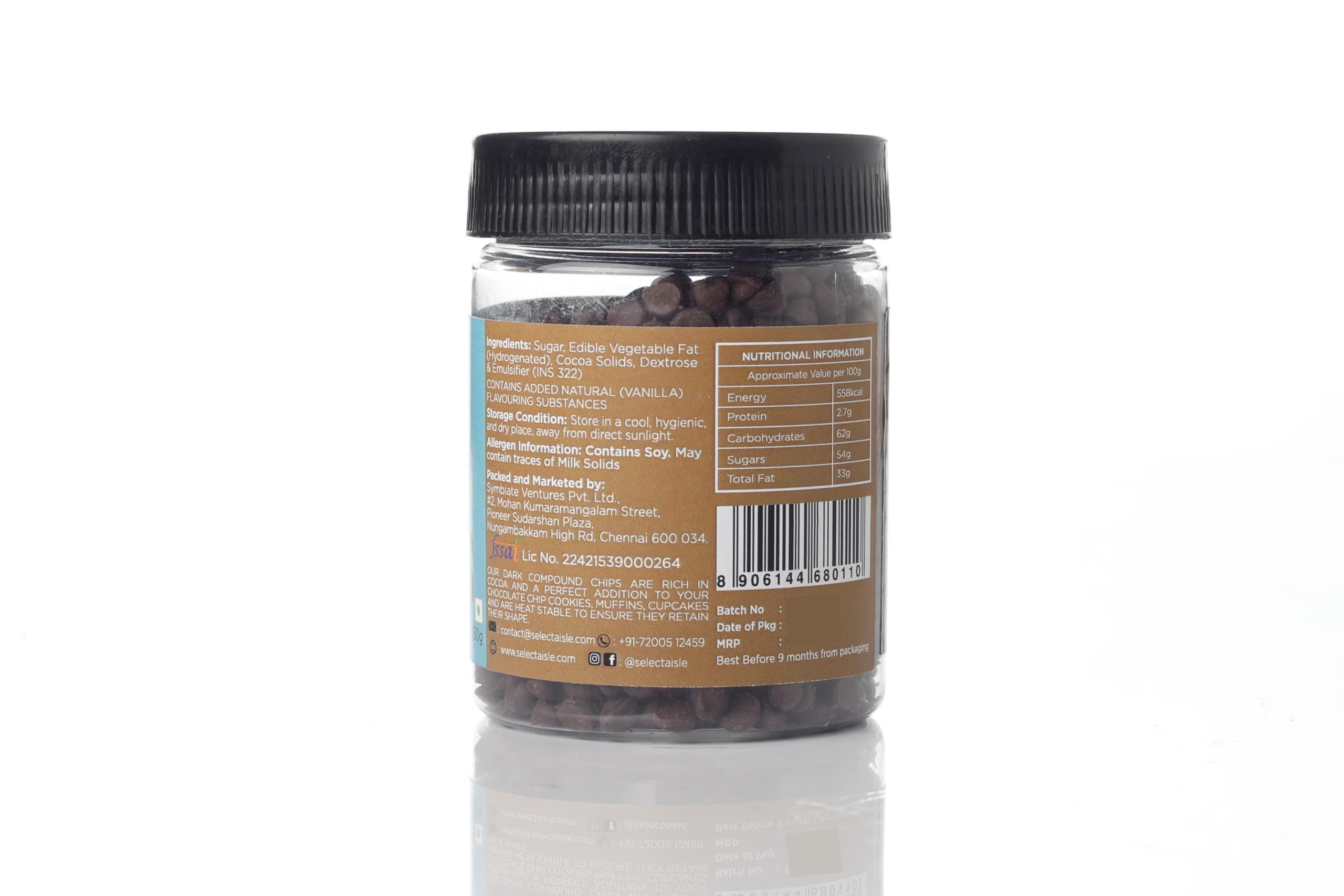 The Select Aisle The Select Aisle\'s Dark Chocolate Chips (150g) + Vanilla Flavour (100ml) Combo [Compound Chocolate Chips for Cake Decorations/ Ingredients/ Cake Toppers |Premium Cocoa and Vanilla Extract/ Flavours]