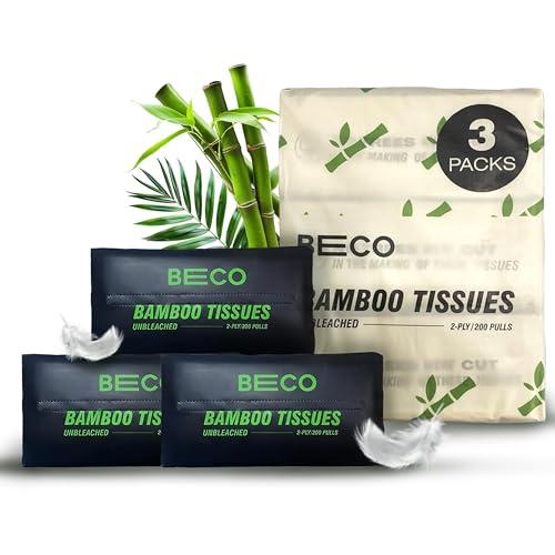 Beco Beco Bamboo Super Soft Facial Tissue 200 Pulls (Pack of 3), 600 Pulls 2 ply 100% Natural and Ecofriendly