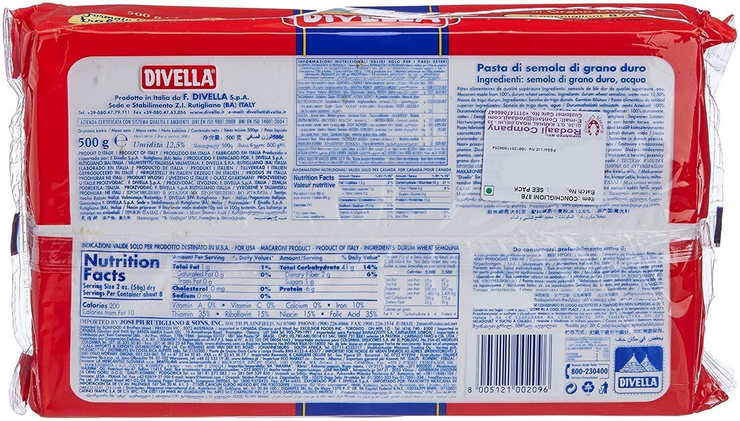 Divella Divella Conchiglioni - 87B Durum Wheat Semolina, 500 g