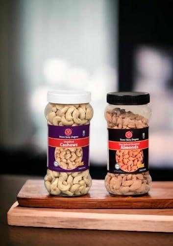 360 Three Sixty Degree 360 Three Sixty Degree Roasted Whole Unsalted Cashews + Salted Almonds 1 K.g (500 Grams x 2) JAR COMBO | Crunchy Badam | Crunchy Kaju | Protein Rich Nutritious and Super Tasty