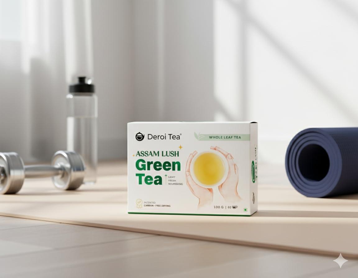 Deroi Tea DEROI TEA Assam Lush Green Tea | CARBON-FREE DRIED TEA | 100% Natural Whole Leaf | Assam Tea | 1Bud & 2 Leaves| Antioxidant Rich | Bitterless | 100 g - 60 Cups | Pack of 5