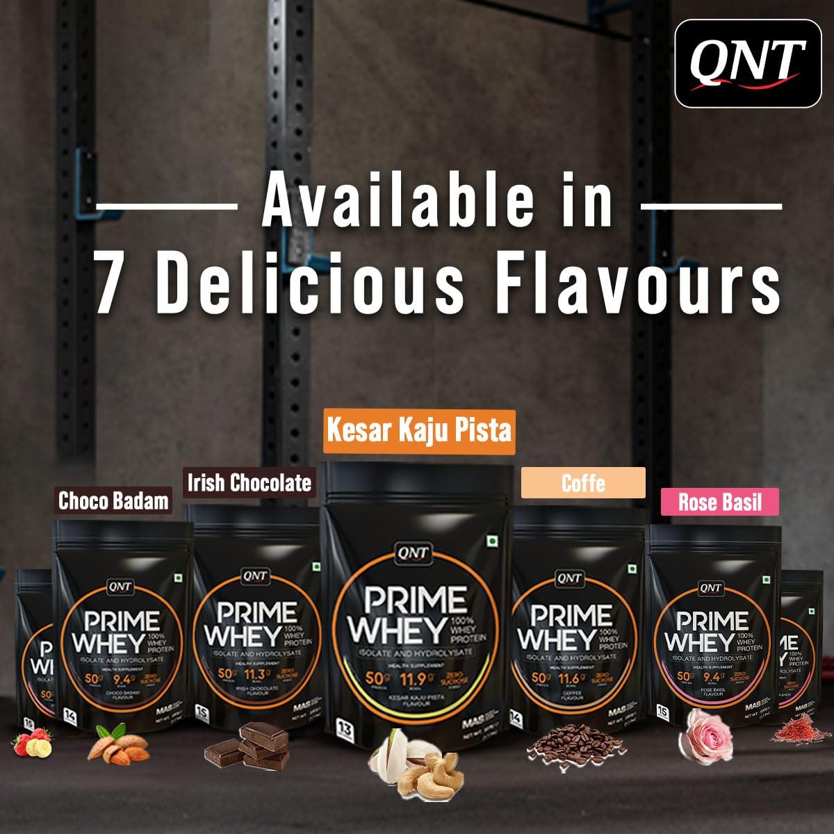 QNT QNT Prime Whey Protein Powder | Coffee, 500 gm | Triple Blend of Whey Isolate, Concentrate & Hydrolysate | 25g Protein, 5.8g BCAA per Scoop | Best Whey Protein Powder for Men & Women