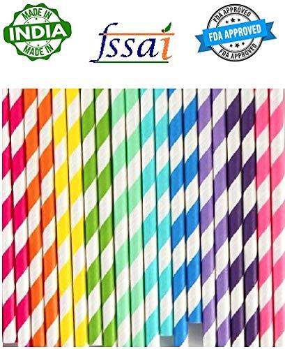VARADAA FDA Approved Paper Straw - 100% Biodegradable and Dye Free - Size 6mm x 200mm (200)