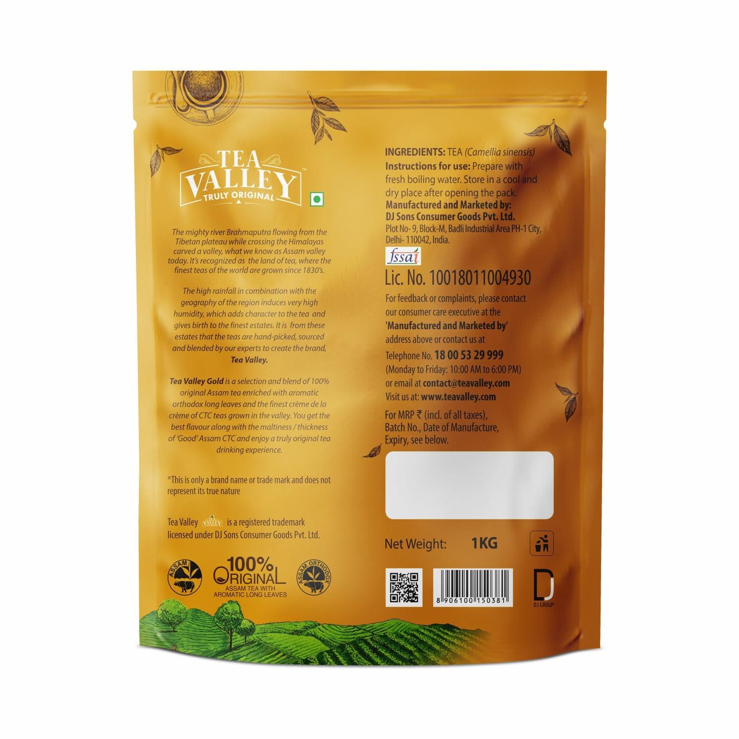 Tea Valley Tea Valley Truly Original 100% Assam Tea | Approx 85% Assam CTC and 15% gently rolled tea leaves | Make masala tea, ginger tea, cardamom tea | (1kg)