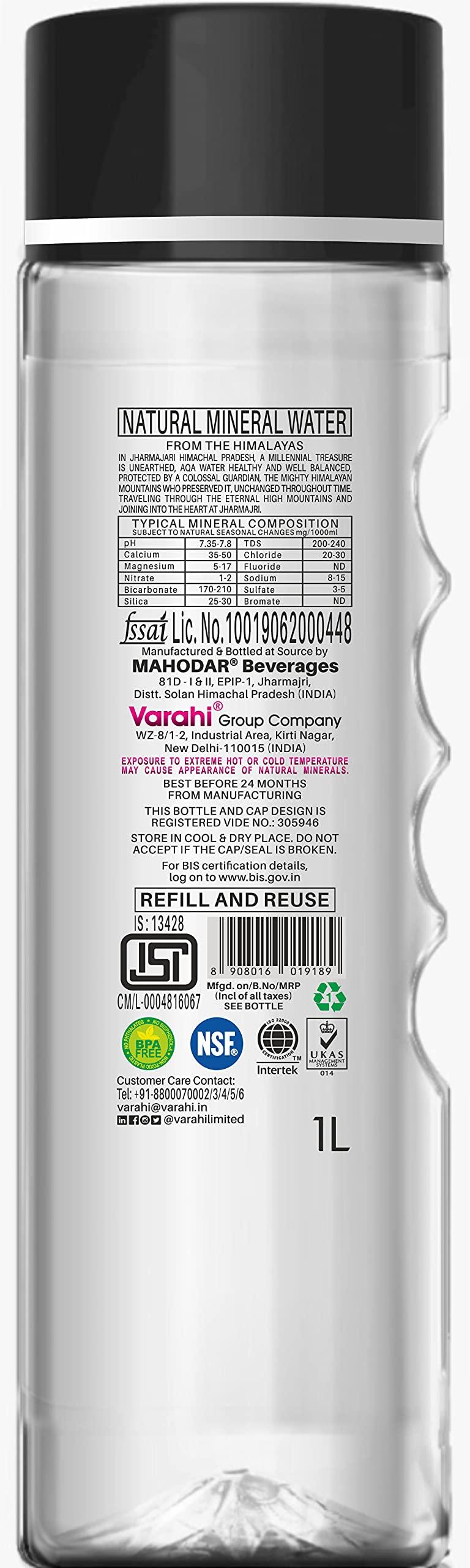 VARAHI VARAHI AQA Natural Mountain Water |1 ltr - 12 bottles | Natural Mineral Water from The Himalayas