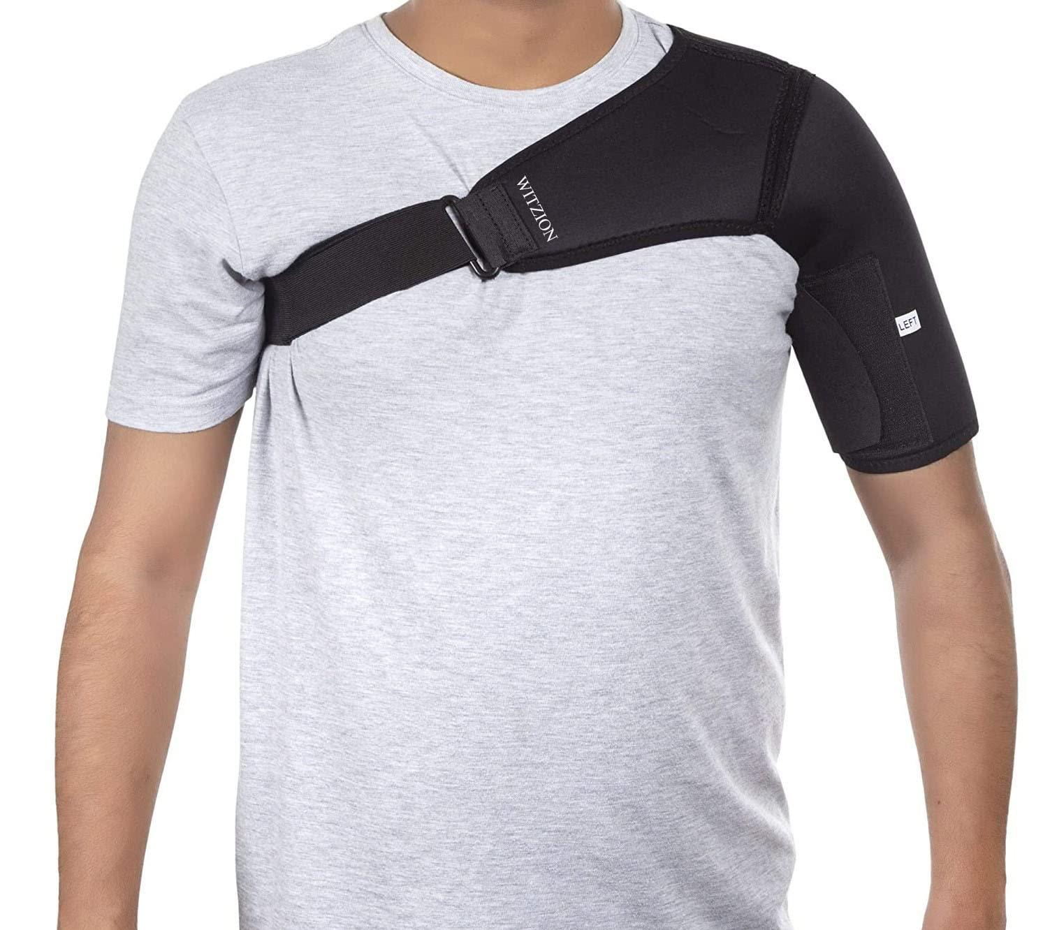 WITZION Witzion Universal Shoulder Support Brace With Adjustable Stretch Strap Wrap Belt | Suitable To Rotator Cuff, Dislocated AC Joint, Shoulder Pad, Shoulder Pain For Men & Women (Left)