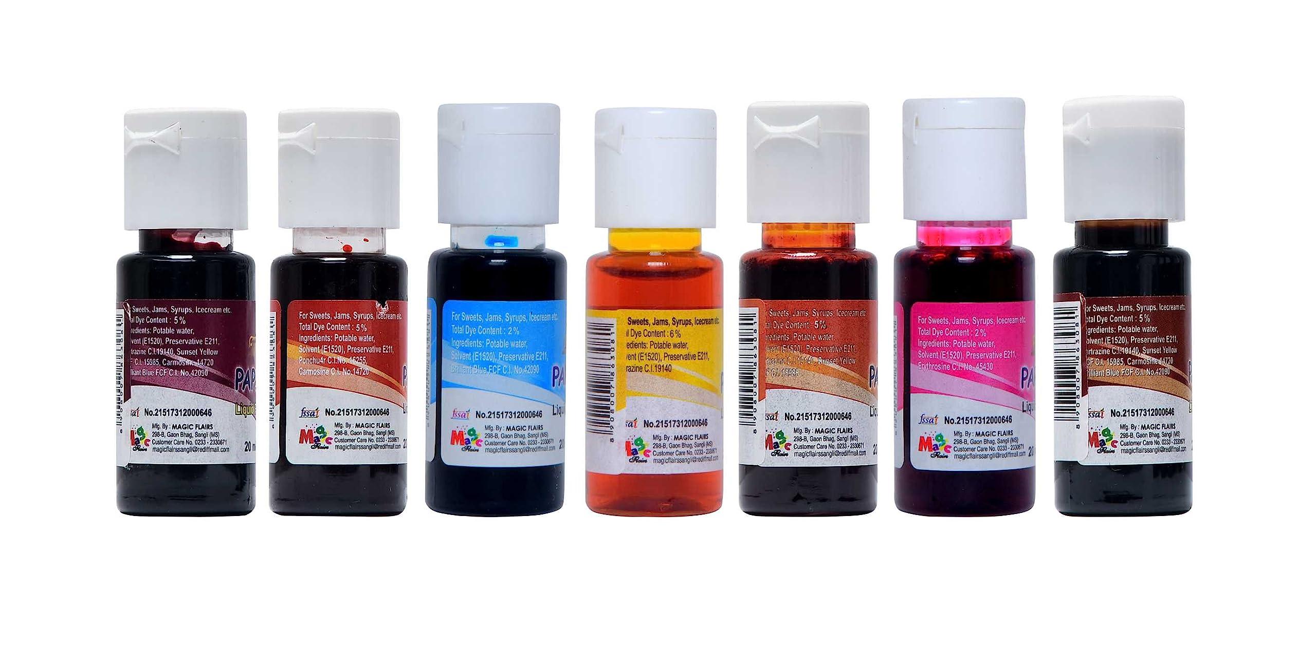 PAPILON FOOD FLAVOURS & COLOURS PAPILON FOOD FLAVOURS & COLOURS Shades Of Liquid Food Color (20 Ml X 7 Bottle)