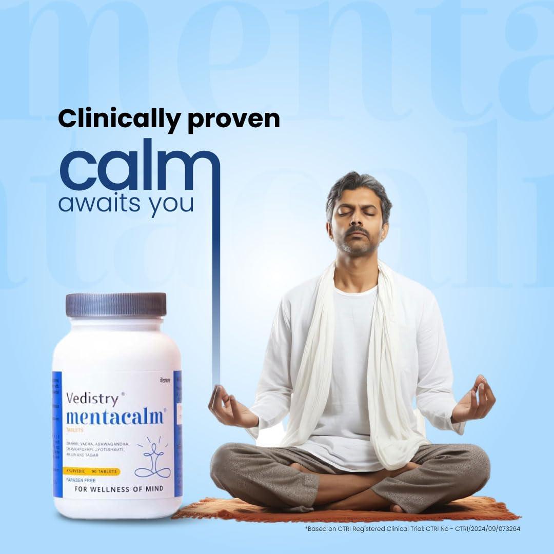 Charak Charak Vedistry Mentacalm Tablets | Ayurvedic Support For Stress, Anxiety & Mental Calmness| Brahmi, Ashwagandha -180 Tablets