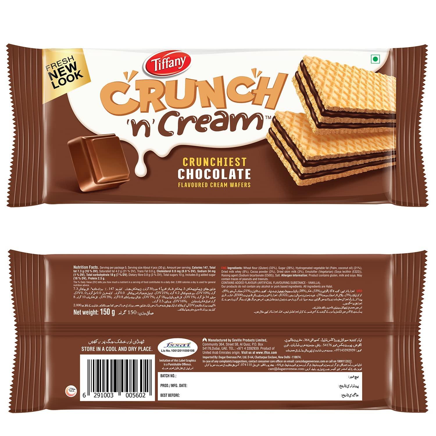Tiffany Tiffany Crunch N Cream Wafer Sandwich Chocolate 135g (Pack of 2)