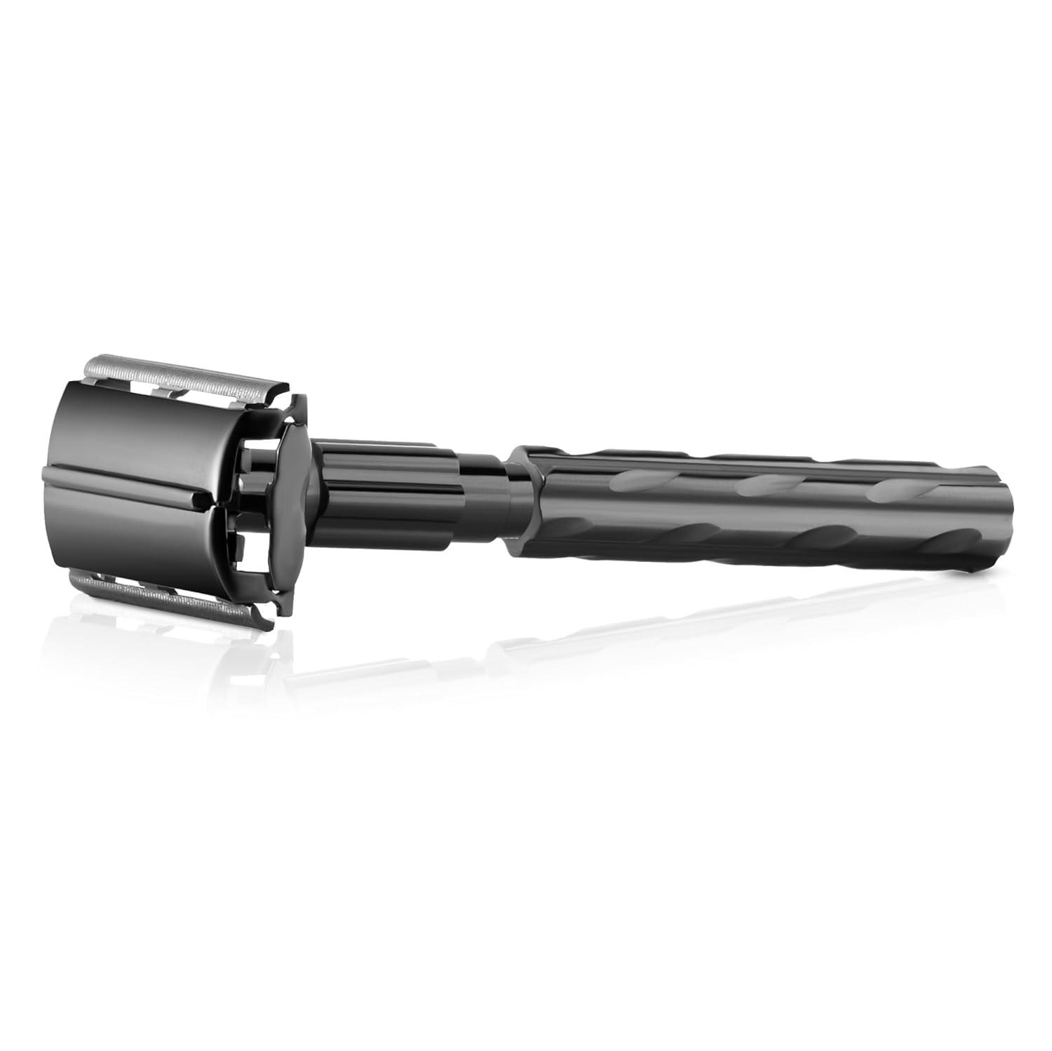 PARKER Safety Razor PARKER Safety Razor 22R - Gunmetal Finish Butterfly Open Safety Razor And 5 Parker Razor Blades Metallic