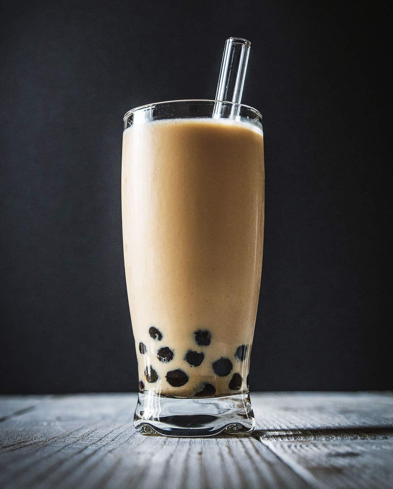 ALINK ALINK Reusable Glass Boba Straws, 14mm Extra Wide Clear Smoothie Straws for Bubble Tea, Pack of 4 with 1 Case and 2 Brush