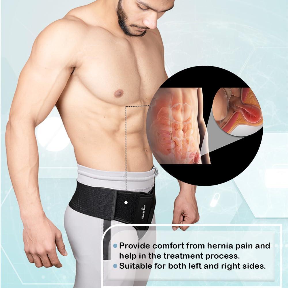 Wonder Care Single Left Inguinal Hernia Belt Support Brace Truss Brace with 1 Removable Compression pad and Adjustable Groin Strap Hernia Belt for Men Left Side Small