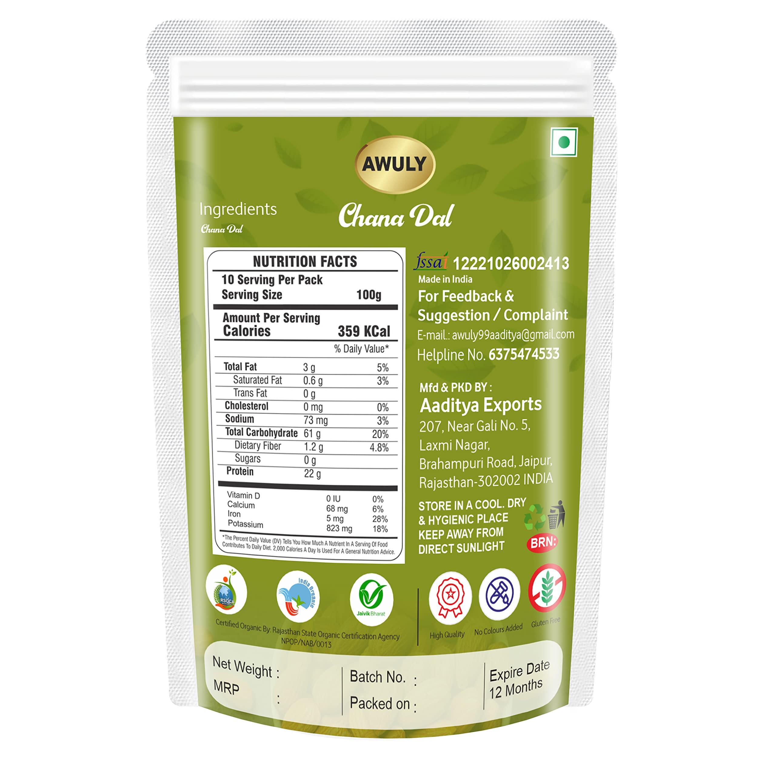 AWULY AWULY Organic Unpolished Chana Dal (Chickpea Lentils) | Natural Bengalgram |Kandi pappu| Chemical & Preservative free | High In Nutrients | Rich In Protein | Gluten Free | Unadulterated (1kg)