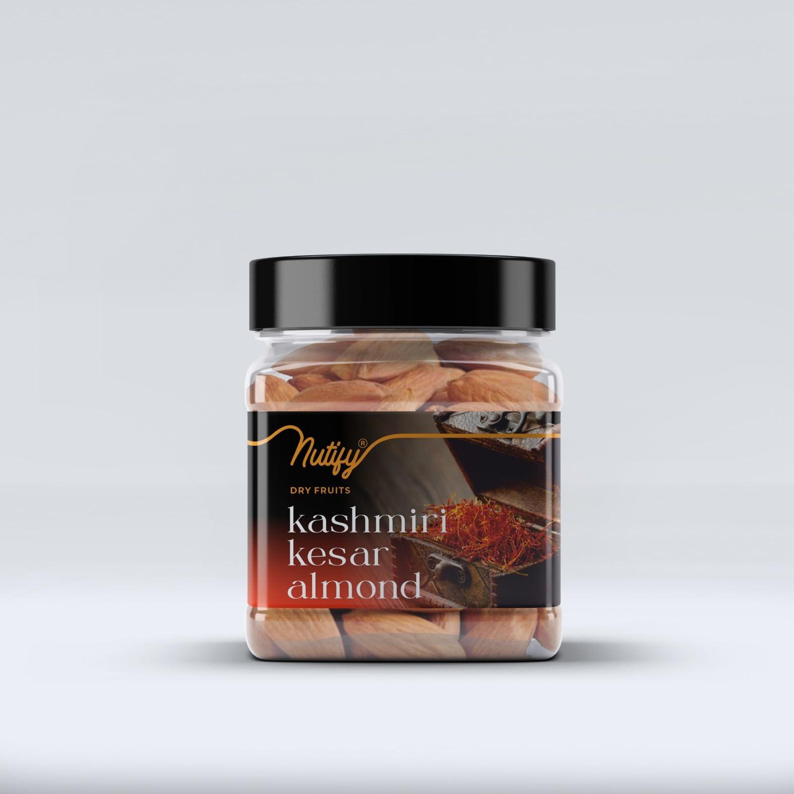 NUTIFY NUTIFY Kashmiri kesar Almond, Premium Real Badam Giri,Natural Quality Roasted Dried Nuts,Whole Dry Fruits,Rich in Vitamin E &Fiber,Flavoured Healthy Snacks,Nutritious &Delicious, Boost Immunity-100 gm