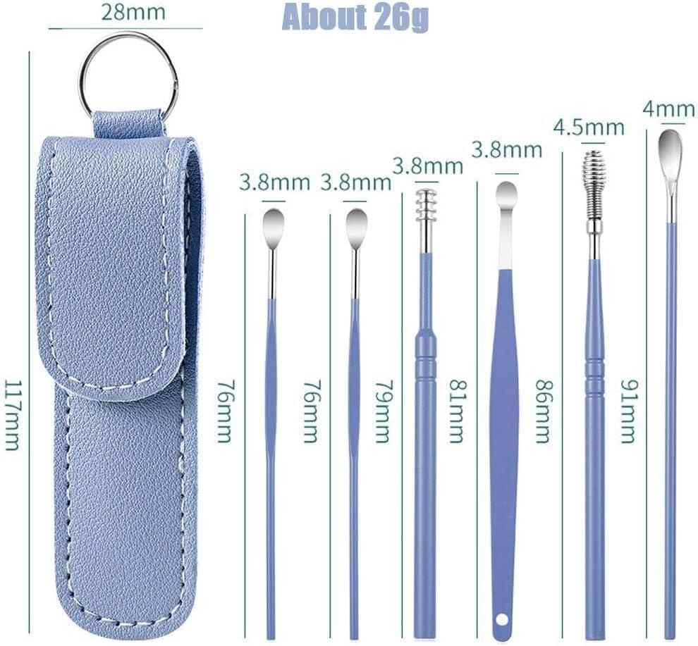 VIVUE VIVUE Ear wax cleaner tool kit set of 6 pieces Wax Removal Deeply Clean Spiral Turn Stainless Steel Cleaning Ear Care Tools with Leather Storage Box Spiral Tool Spoon Cleanser Ear Curette Cleaner (MULTI)