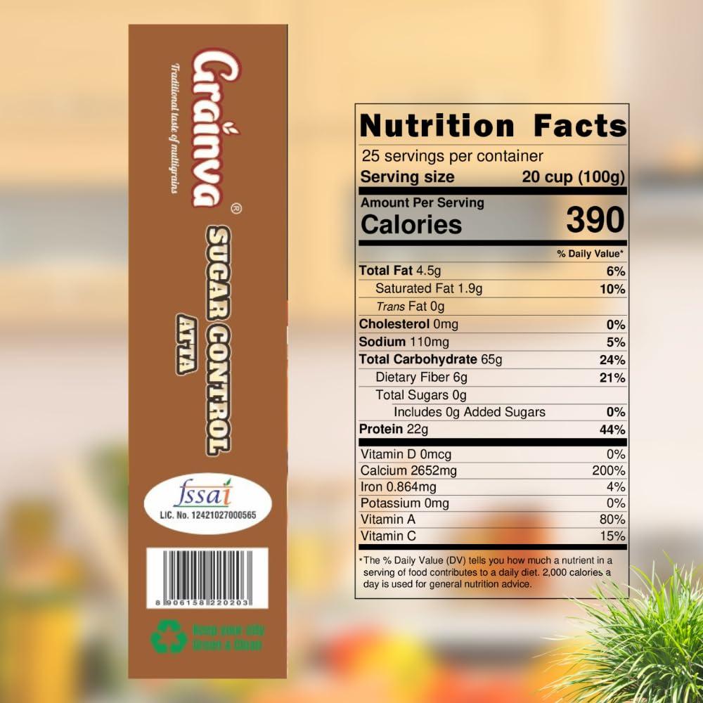 Grainva Grainva Sugar Free Attar or Flour 500gm Pack of 2 | Clinically certified Low GI| Helps Control Blood Sugar Levels Naturally | High Fiber | Diabetic Friendly | Multi Millet Mix | Multigrain Atta