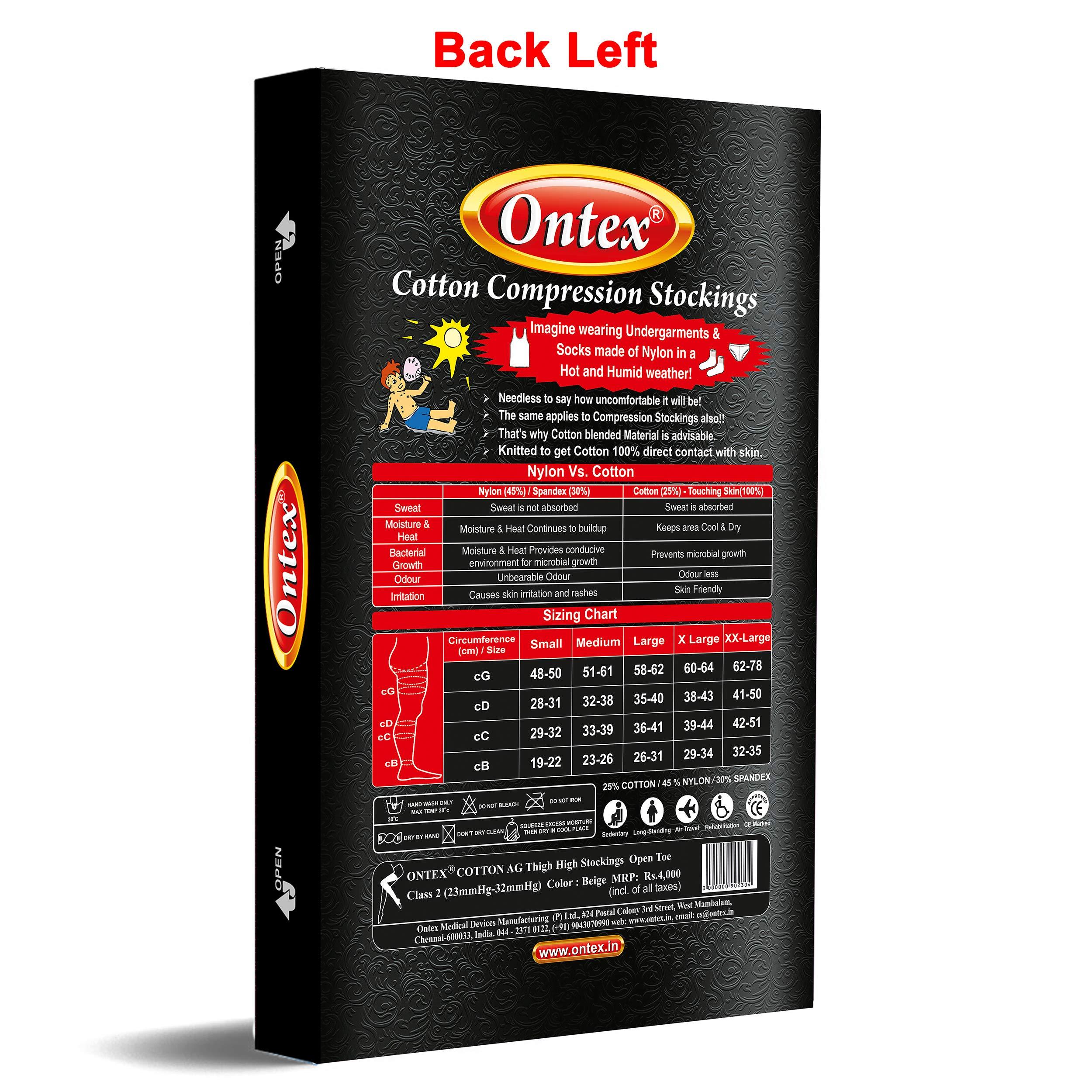 Ontex ONTEX Cotton Compression Stockings for Varicose Veins Class 2 | Compression Socks for Women & Men | Varicose Vein Stockings | vericose socks for women | Thigh Length - X-LARGE