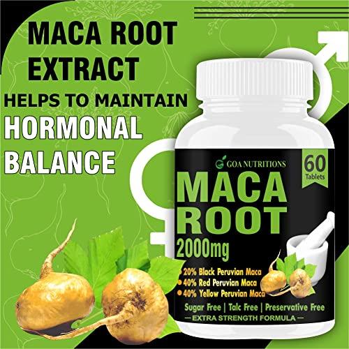 GOA NUTRITIONS GOA NUTRITIONS Maca Root Extract Adaptogen Complex Red, Black and Yellow Grade, As Dietary Supplement, No Sugar, Preservatives, And Talc -60 Tablets (Pack 1)
