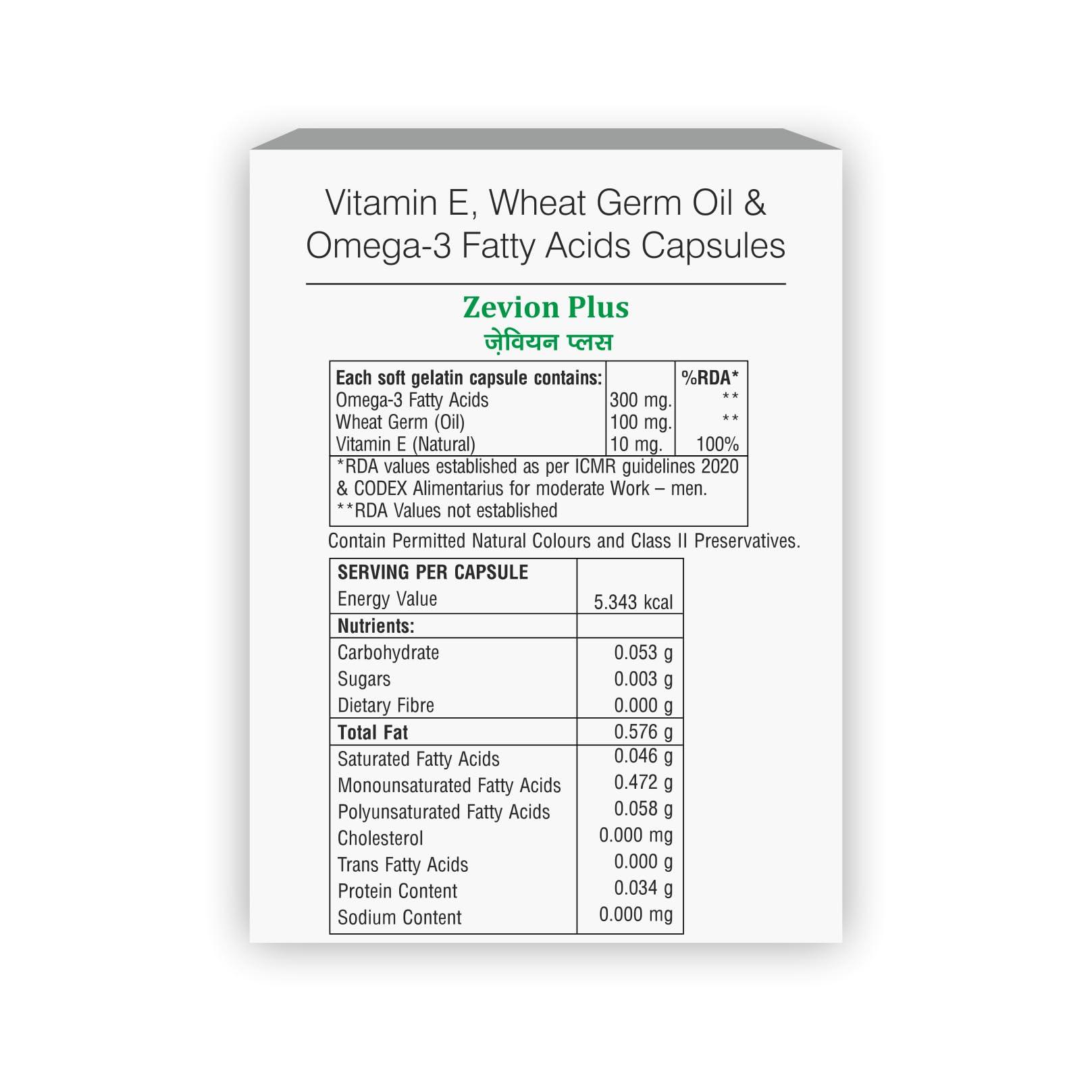 Zeelab Zeelab Zevion Plus (Pack of 6) | Vitamin E, Wheat Germ Oil & Omega-3 Fatty Acids Capsules (10 Softgel Capsules)