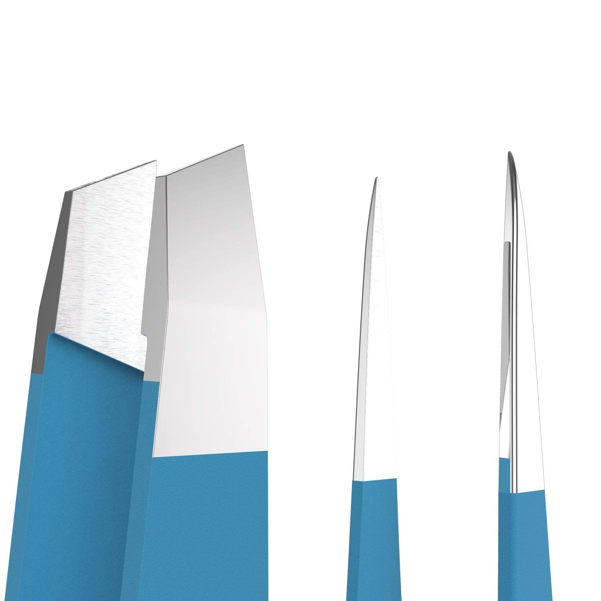Tweezer Guru Tweezers Set - TweezerGuru Stainless Steel Slant Tip and Pointed Eyebrow Tweezer Set - Great Precision for Facial Hair, Ingrown Hair, Splinter, Blackhead and Tick Remover (Blue)