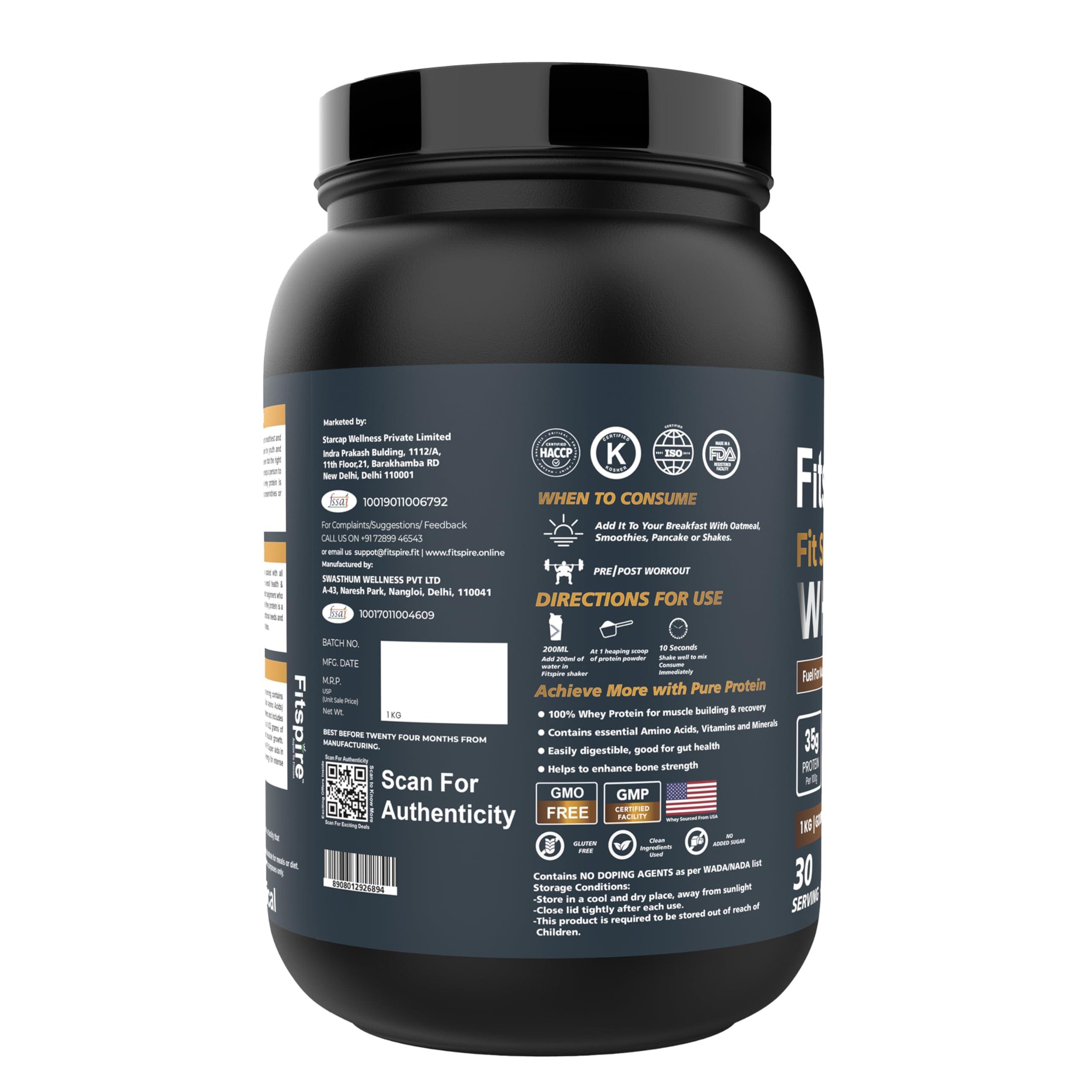 Fitspire Fitspire Fit Super Whey Protein For Men & Women | 36g Protein Per 100g Serving | 7.6g BCAA Ratio | 100% Whey Protein For Muscle Growth & Recovery - Pack Of 2 | (Gourmet Coffee)