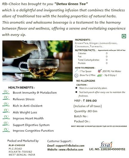 Generic Rlb Choice-Detox Loose Leaves Green Tea-Your Path To Wellness-Purity In Every Sip, Better Digestion, Boost Immunity, Skin Glow,80 Grams