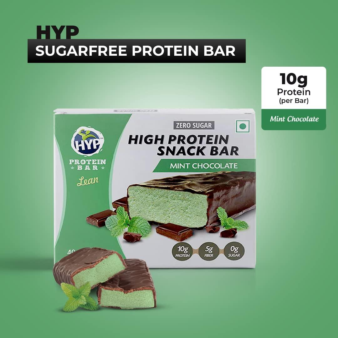 HYP HYP- Lean Sugar-Free Protein Bar Mint Chocolate (6x40g) | 10g Protein per Bar | High Fiber | Low Net Carb | Contains Whey Protein | Protein Snacks with No Soy Protein | Gluten Free Protein Bars