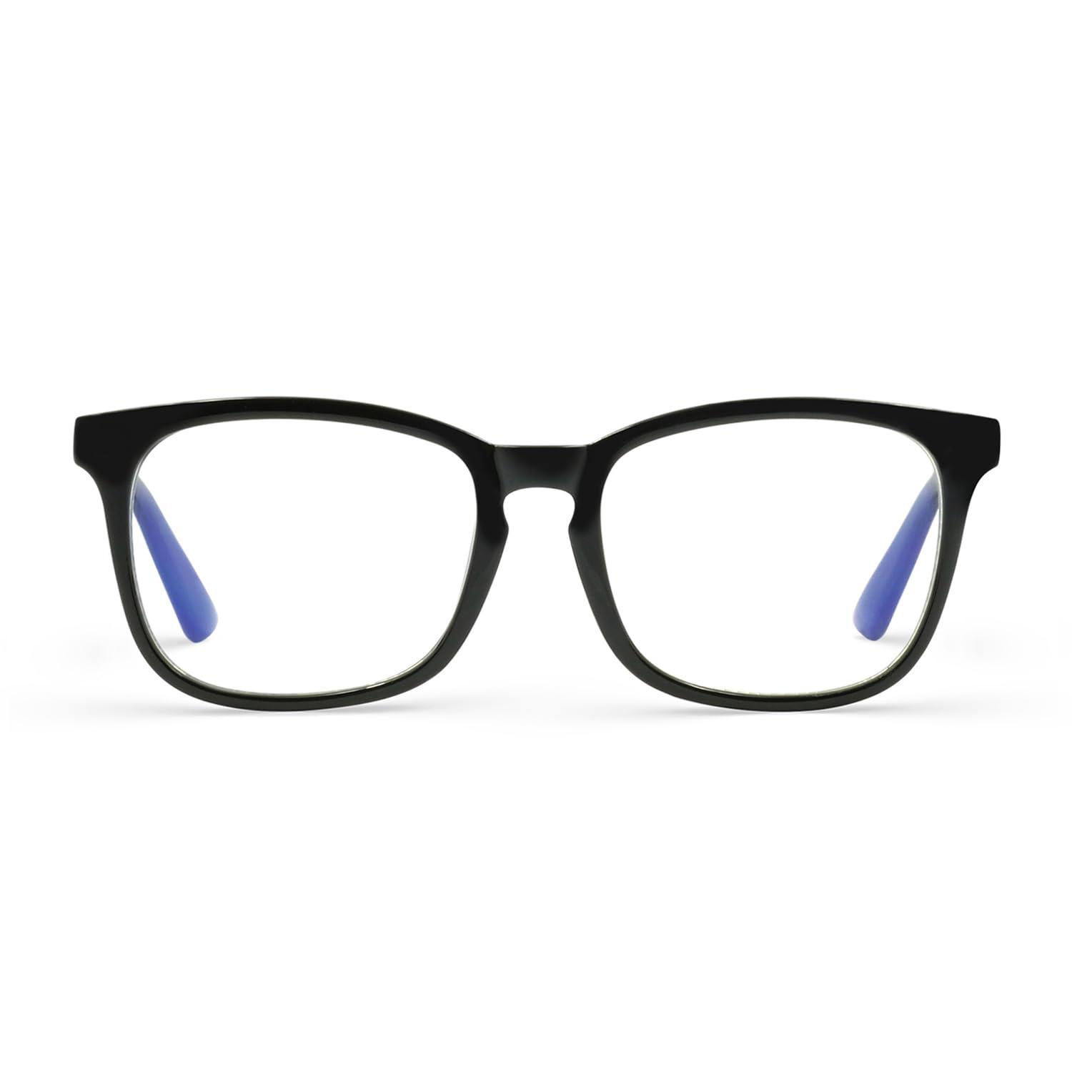 VISOONE Blue Light Blocking Glasses Square with Anti Computer Glare for Gaming Reading Women and Men, Black, Large