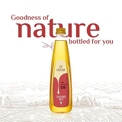 GULAB Gulab Cold Pressed Groundnut Oil - 1 Litre | Peanut Oil | Sing Tel | Kolhu / Kachhi Ghani / Chekku / Wood Pressed | Natural Oil | Chemical Free