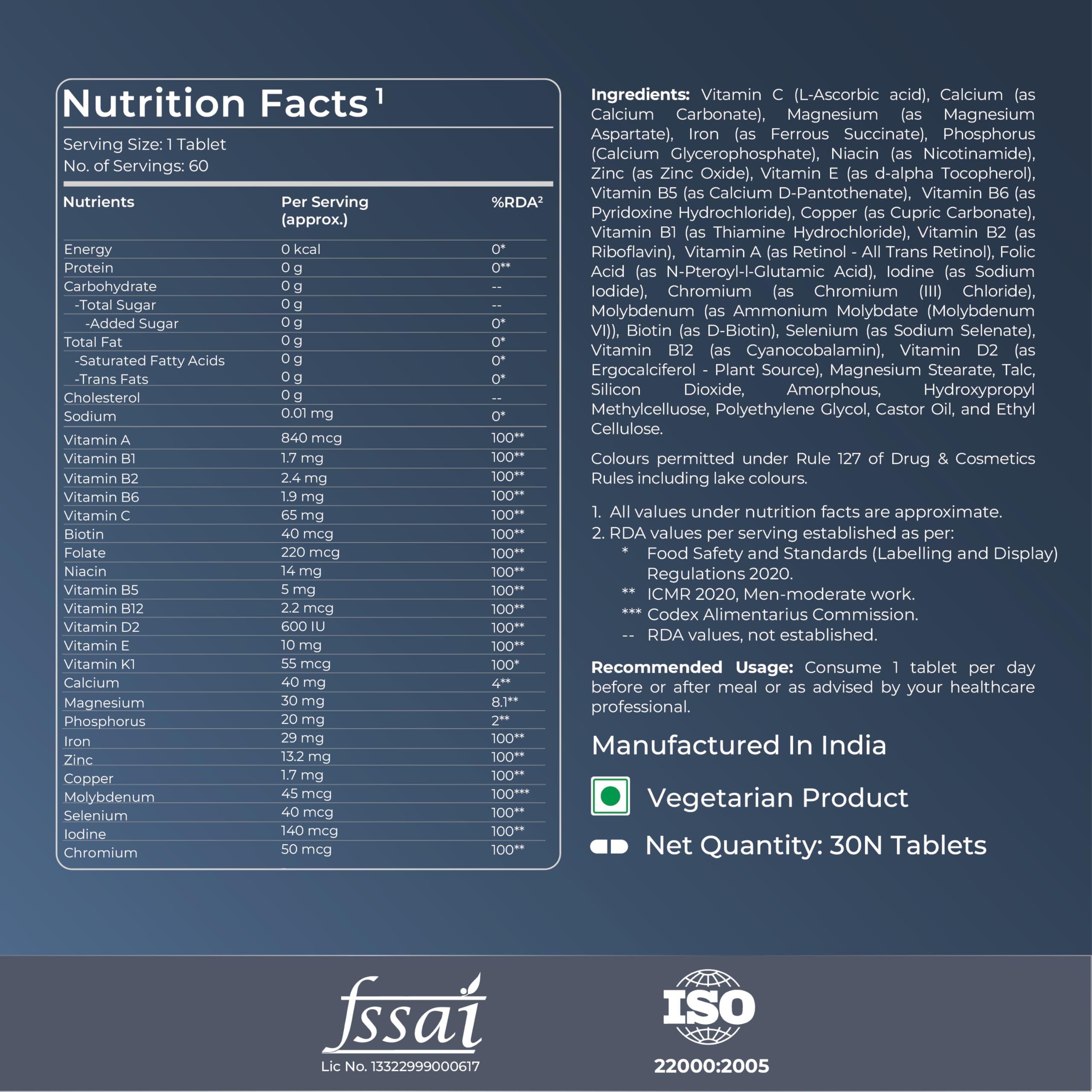 Nutrabay Nutrabay Pro Active Multivitamin for Women - 60 Tablets | Effective Doses of Iron, Vitamin A, B5, B6, C, D, E & K and Multiminerals | Immunity, Hair, Skin, & Bone Support