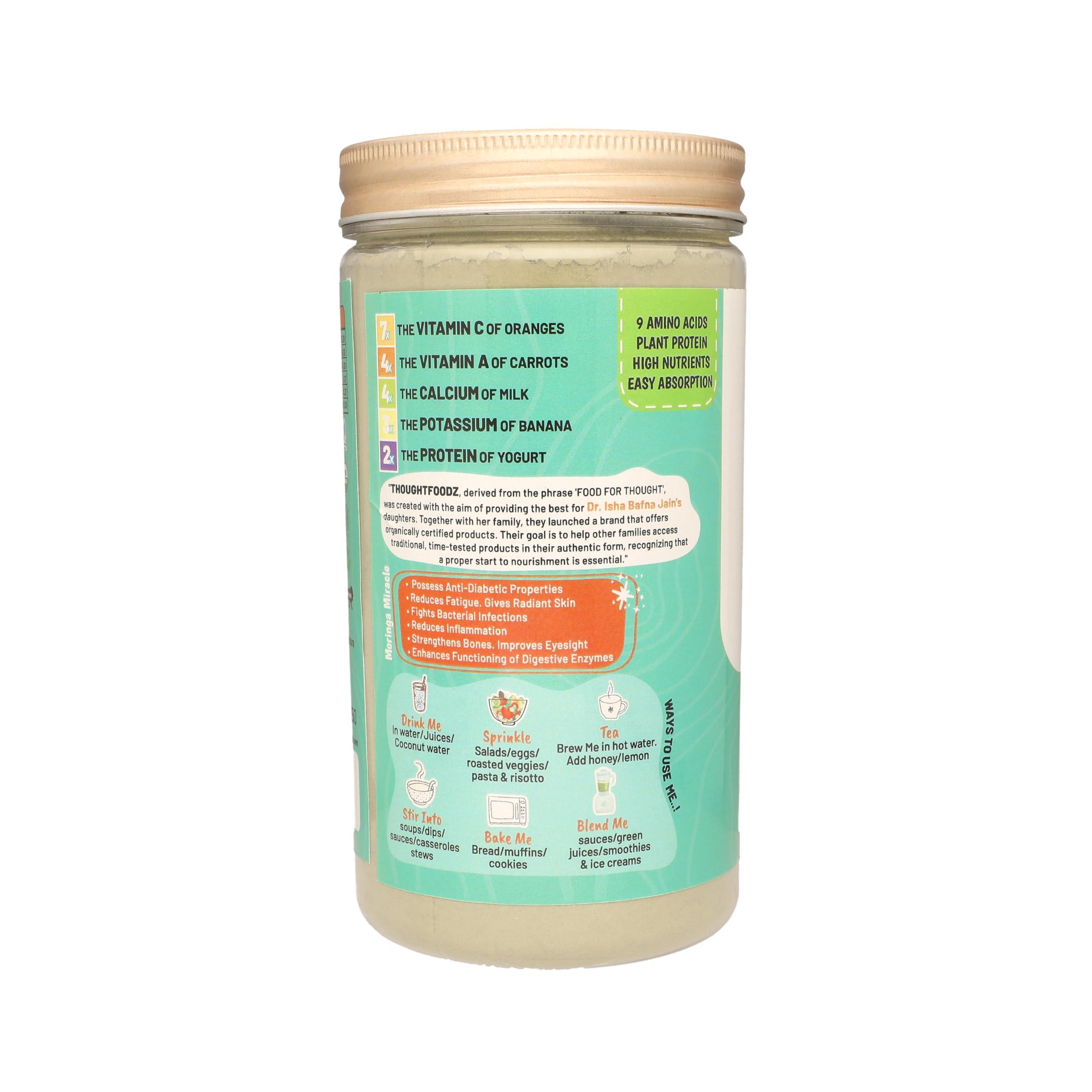 THOUGHT FOODZ THOUGHTFOODZ Natural Organic Moringa Powder Mulit-vitamin | Anti- oxidant High in Protein Good for Hair & Skin Immunity Booster Jar, 1600g (Pack of 4 | 400g x 4)
