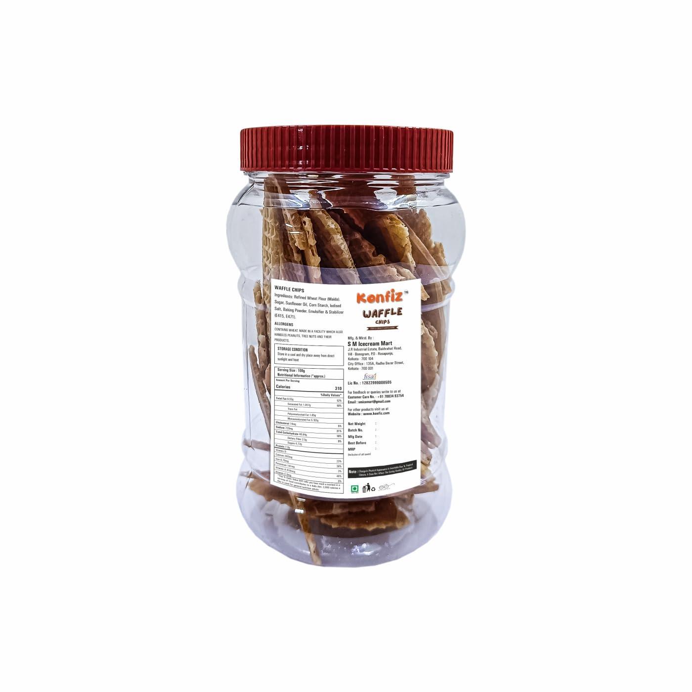 Konfiz KONFIZ Waffle Chips, Waffle Crisps, Waffle Cookies, Waffle Bites, Waffle Biscuits, Crunchy Waffle 100g (Fun and Light, Crunch in Every bite, Kid-Friendly, Tea time Snack, Dessert Topping)