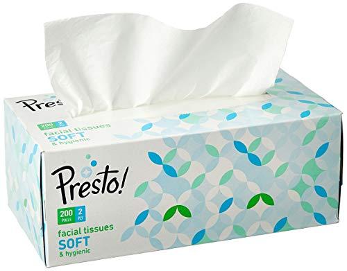 Amazon Brand - Solimo Amazon Brand - Solimo 2 Ply Facial Tissues Carton Box - 100 Pulls (Pack of 4) & Amazon Brand - Presto! 2 Ply Facial Tissue Carton Box - 200 Pulls (Pack of 3) Combo