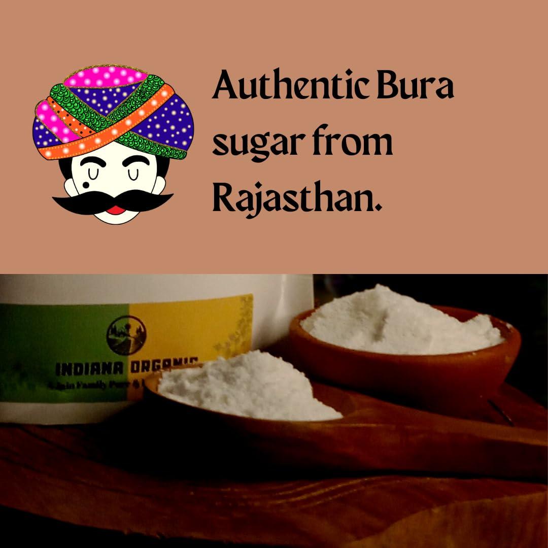 INDIANA ORGANIC Indiana Organic Bura Sugar, Tagar Powder, Jaipur style Authentic bUra - 400 Grams