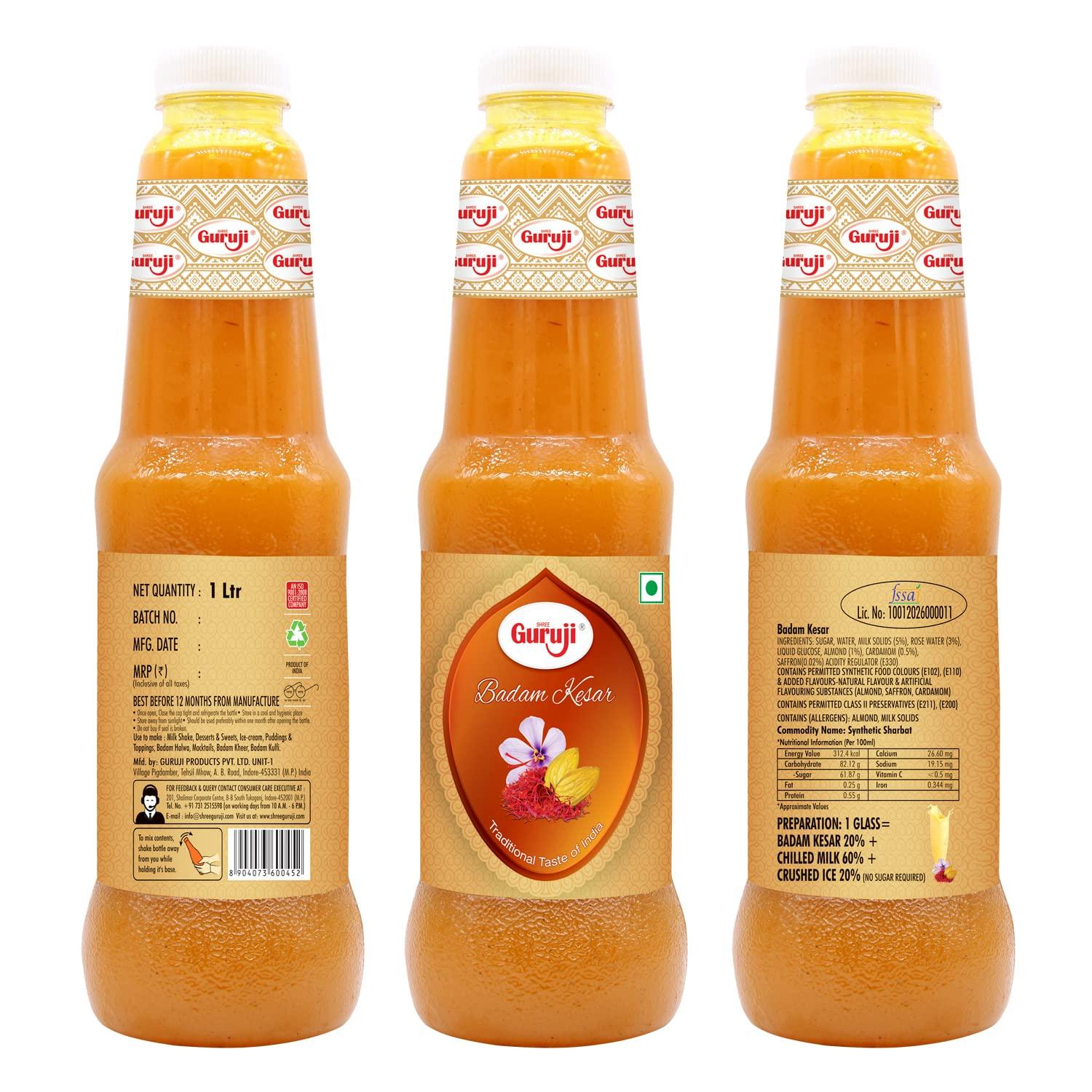 SHREE Guruji Shree Guruji Badam Kesar Dry Fruit Sharbat & Butter Scotch Badam Crush Combo Pack Milk Beverage Refreshing for Summer Syrup Instant Drink (1 Litre)