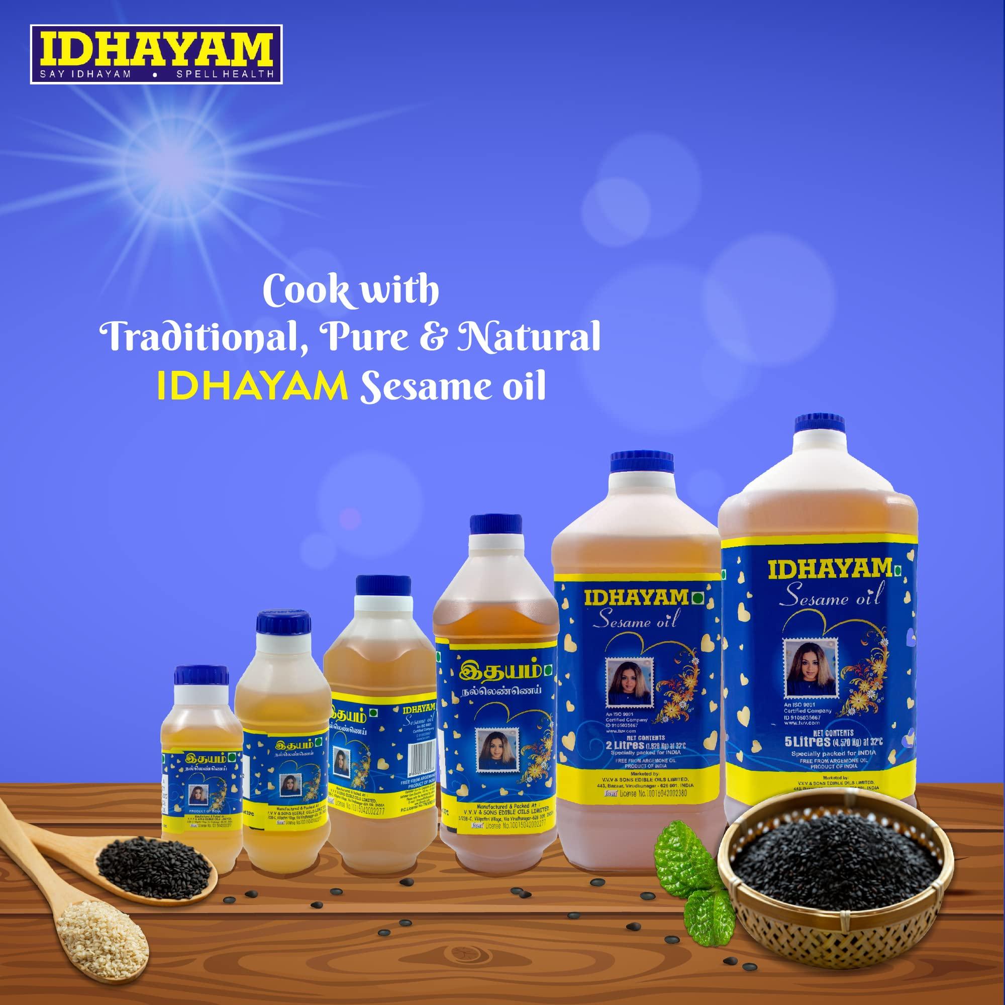 Idhayam Idhayam Sesame Oil, 100% Pure and Fresh, Sesame Oil With a Good Source of Natural Nutrients, Traditional Gingelly Oil (5 Litre)