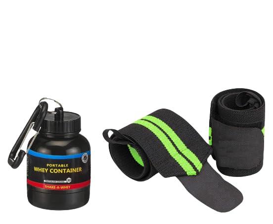 TRUE INDIAN 2024 Combo Whey Container Bottle With Wrist Support Band I Protein Container I Wrist supporter (GREEN)