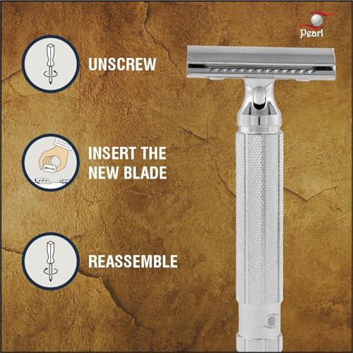 PEARL PEARL Men Shaving Double Edge Safety Razor L-55 ( Close Comb,Chrome)