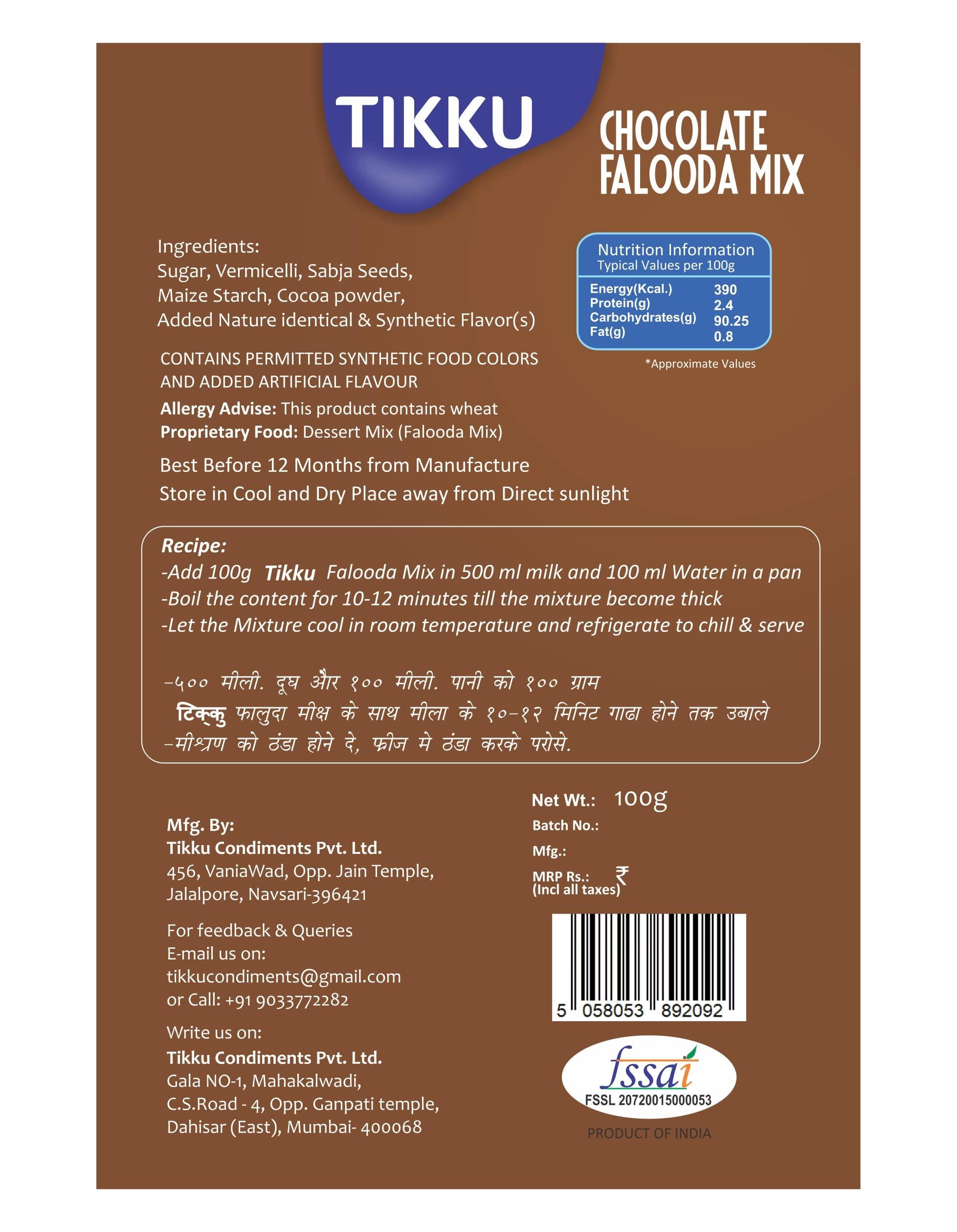 TIKKU Tikku Chocolate Falooda Mix 100g Pouch