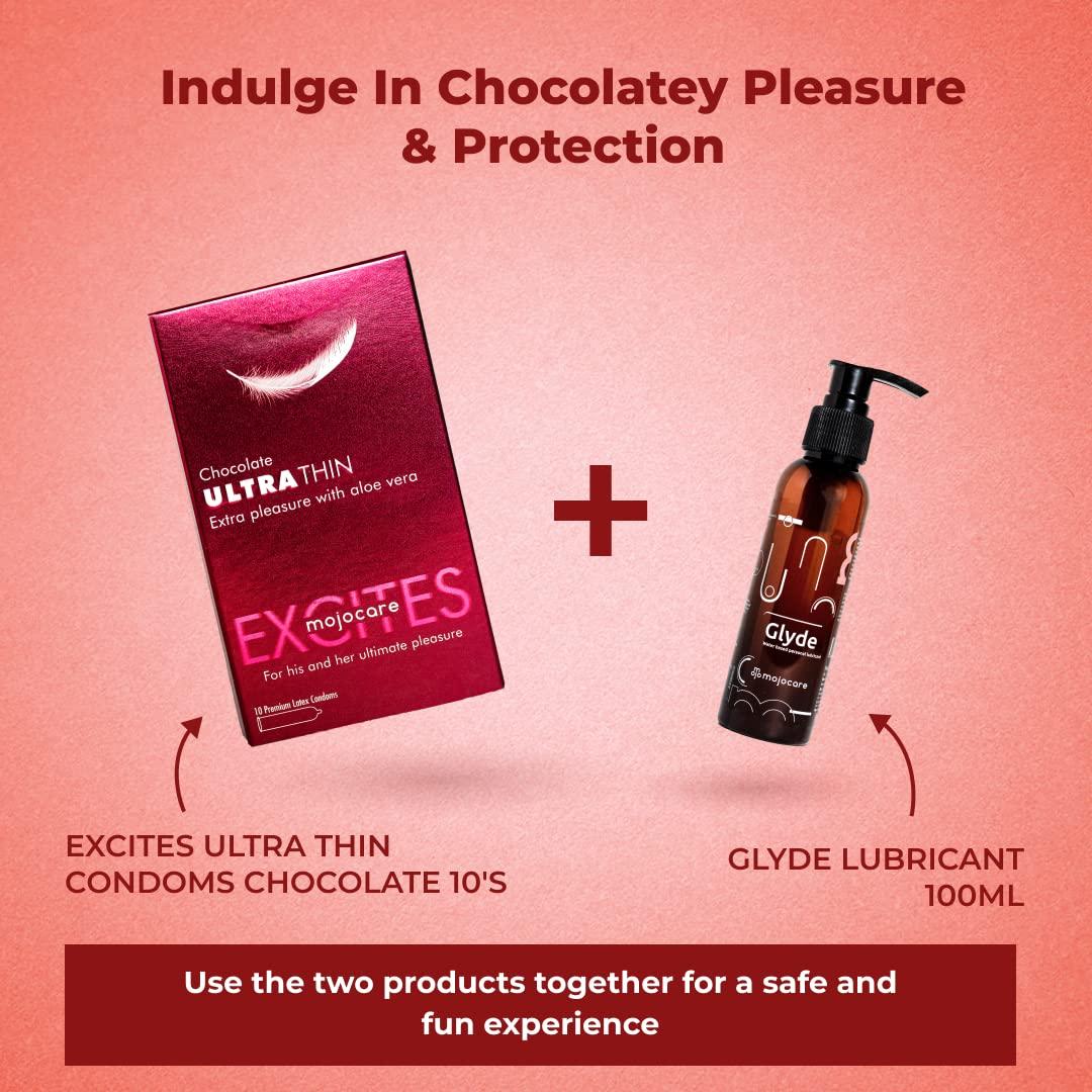 Mojocare Mojocare Excites Ultra Thin Chocolate Flavoured Condoms - 10 Sheets | Ultra Thin for Natural Feel & Extra Comfort | Extra Lubrication | Chocolate Flavor | 100% Natural Rubber Latex | Pack Of 2